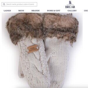 House of Bruar Ladies Fur Trim Mitts Cream